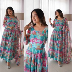 Kali cutting flair floral anarkali suit